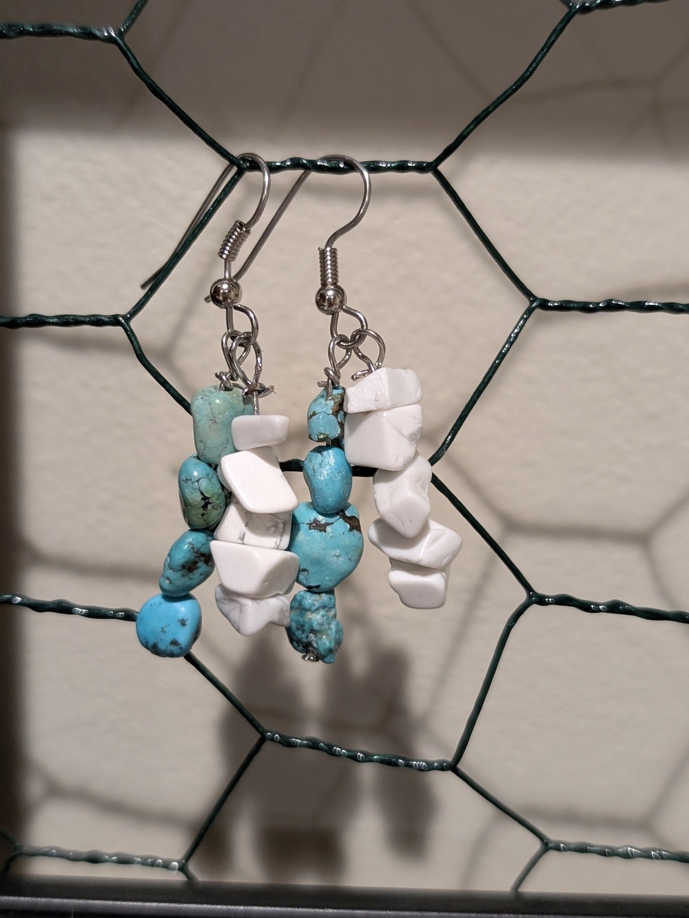 Handmade Artisan Turquoise and Howlite Dangle Earrings - Women Jewelry
